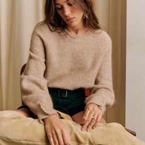 SEZANE Sweater Fuzzy Polyamide Super Kid Mohair Merino Wool Puff Sleeve MEDIUM